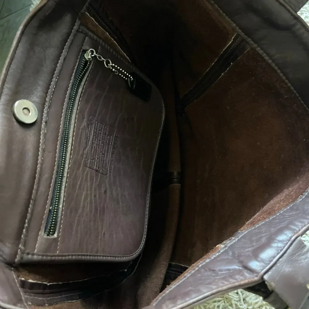 Vintage Coach Leather Shoulder Bucket Bag Purse Dark Brown Double Strap